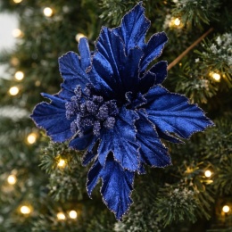 Poinsettia navy blue velvet with glitter (CV20265-13) 22x22cm