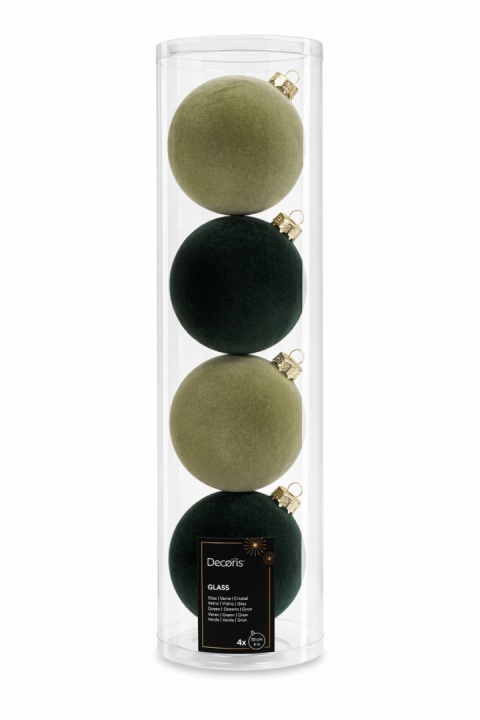 Kpl.4szt bombki szklane fi 10cm welur mix zieleń (062290)