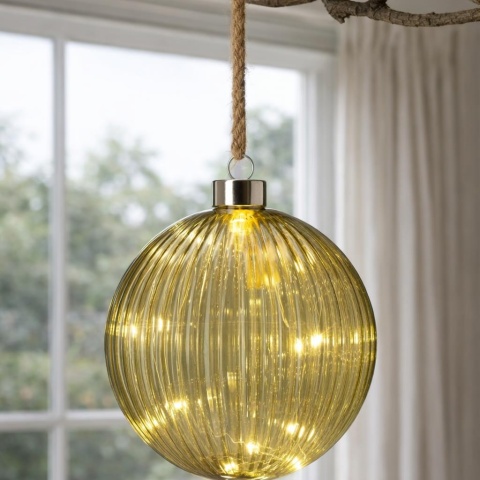 Glass ball 14cm transparent green 15LED (AAB201210)