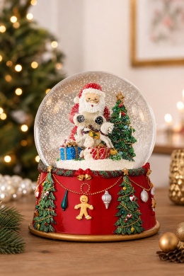 Christmas water globe 15cm on a decorative base, music box (181012)