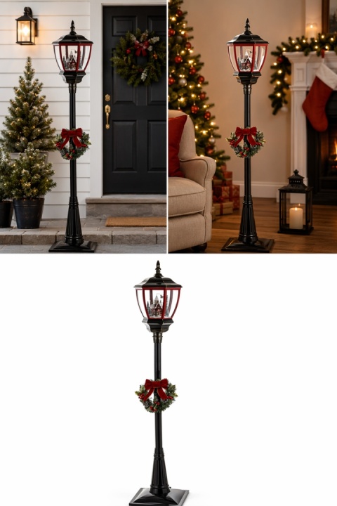 180 cm LED lantern with animated scene, swirling snow, and 8 melodies (179881) – power adapter included