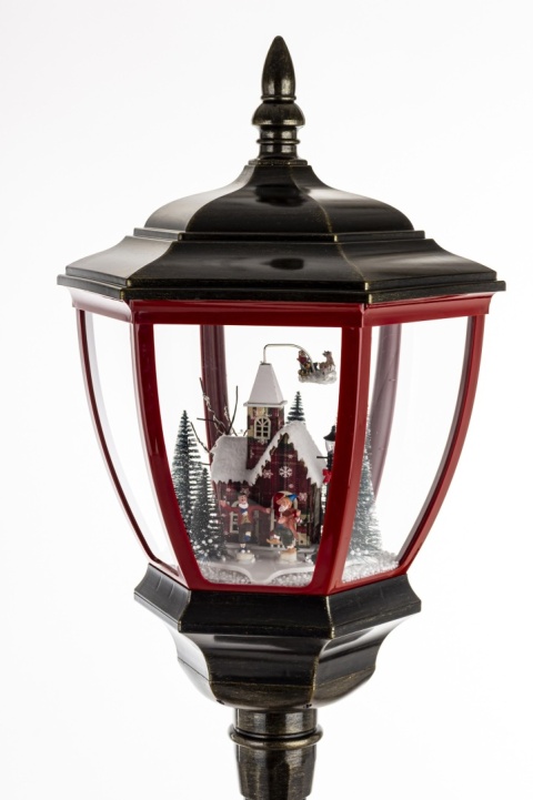 180 cm LED lantern with animated scene, swirling snow, and 8 melodies (179881) – power adapter included