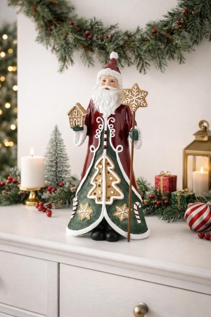 Mikołaj ceramiczny "piernikowy" 33cm z gwiazdą i domkiem (165351)-10%
