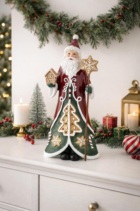 Mikołaj ceramiczny "piernikowy" 33cm z gwiazdą i domkiem (165351)-10%