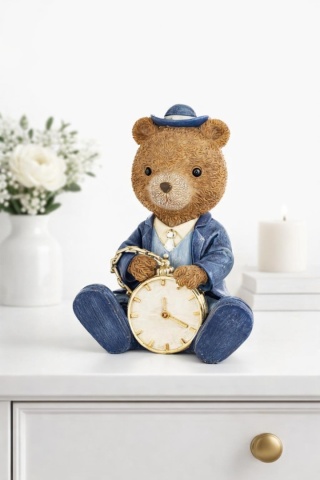Teddy bear with a watch sitting in a blue suit, polyresin (180943)-20%