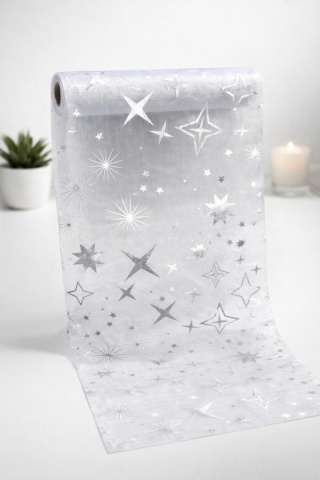 Silver organza with stars 36*200cm (211506)-30%