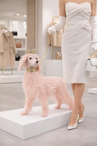 Spaniel dog standing pink with a gold crown (726427) 56*48*18cm-20%