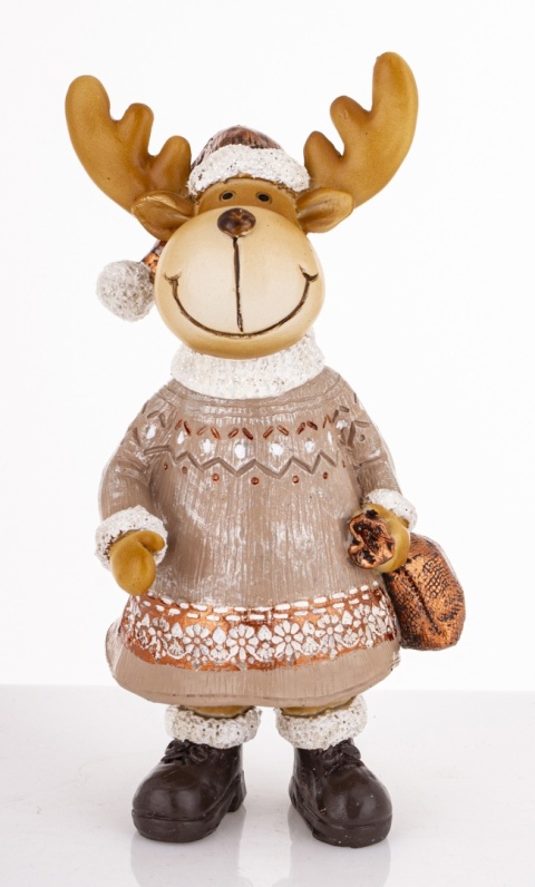 Ceramic reindeer with a sack, champagne-colored (181061)