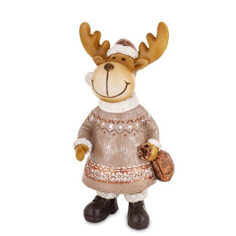 Ceramic reindeer with a sack, champagne-colored (181061)