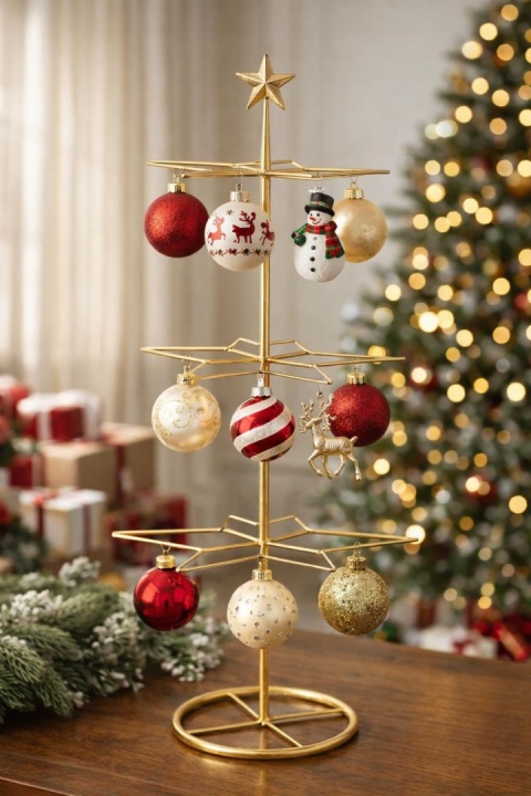 Gold metal bauble stand (132914)-20%