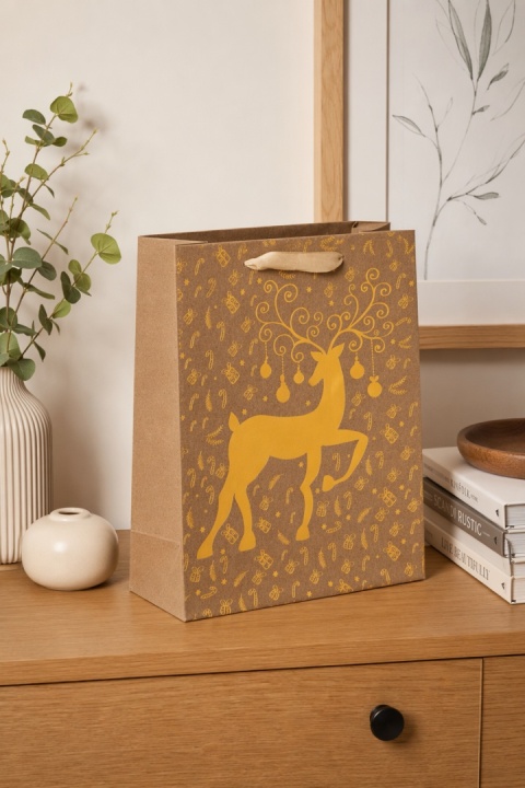 Small gift bag – gold reindeer (158886) H: 23x18x10 cm