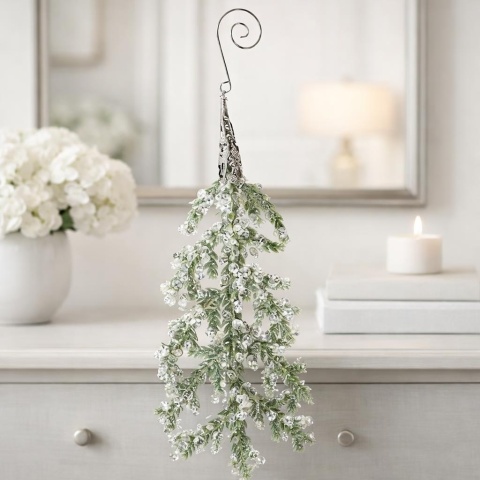 Ice leaf pendant with glitter 18.5cm green (BX19186)-20%