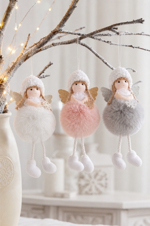 Zaw. aniołek 18cm pompon futerko ruchome nóżki 3kol. (DT-201-0082) -40%