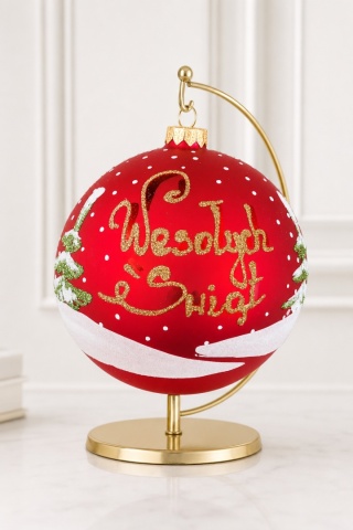 150mm matte red glass bauble with Holy Family (single piece)
