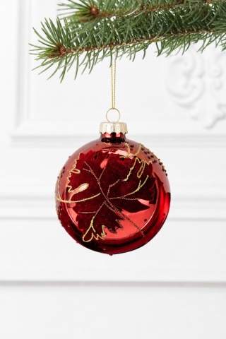 8cm glass bauble – ruby ​​leaf, velvet finish (545693)
