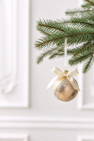 8cm matte gold glass bauble with stripes and stones (071703)