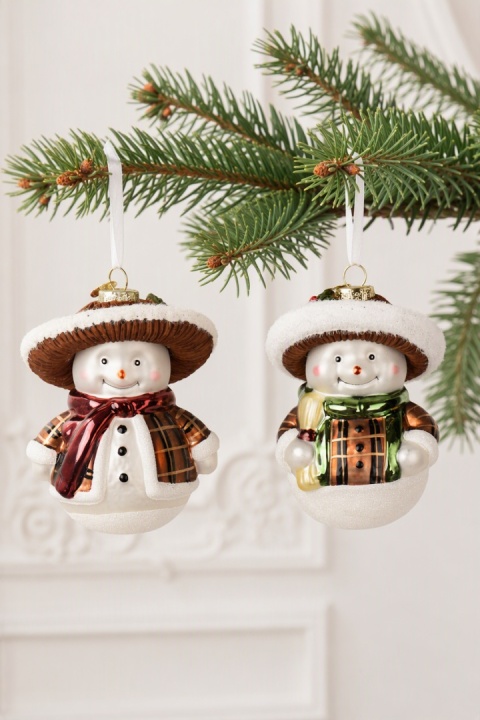 Glass ornament: Snowman in a hat with a red scarf (123889)