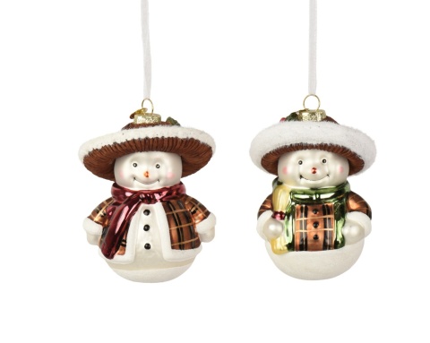 Glass ornament: Snowman in a hat with a red scarf (123889)