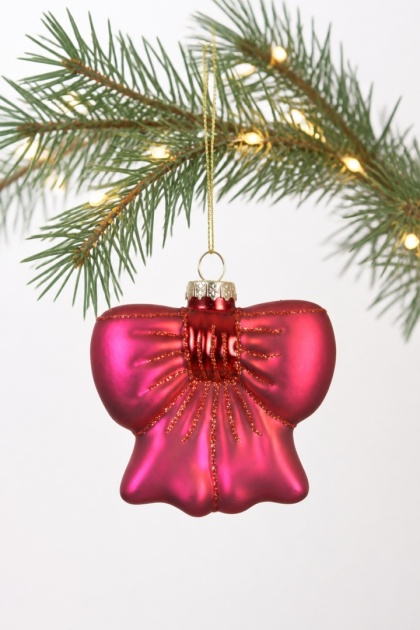 Glass bauble: Matte burgundy bow (125097)