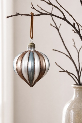 "Baroque" spinning-top glass ornament on a cord (071517)