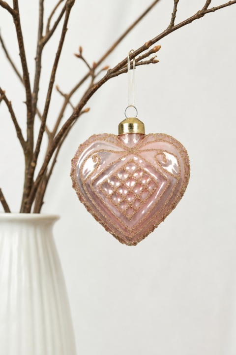 Decorated glass heart ornament – ​​opal pink (071497)