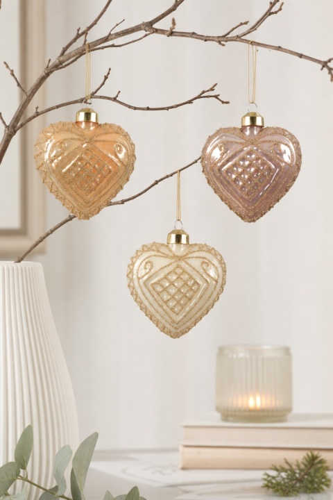Decorated glass heart ornament – ​​opal pink (071497)