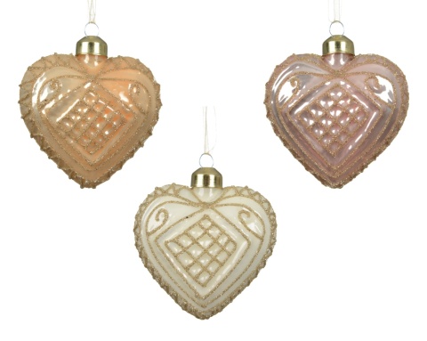 Decorated glass heart ornament – ​​opal pink (071497)
