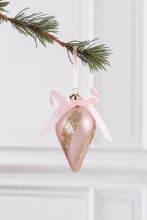 Glass icicle ornament, matte pink with stripes and stones (071703)
