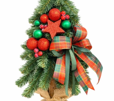 Choinka na kołeczku dekorowana 65cm GREEN RED (CHK-D-65-GR-RED)