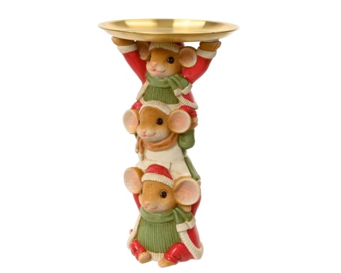 Figura poliresin 3 myszki z metalową tacą (703702)