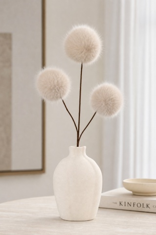 70 cm spray with 3 ecru pom-poms (531377)