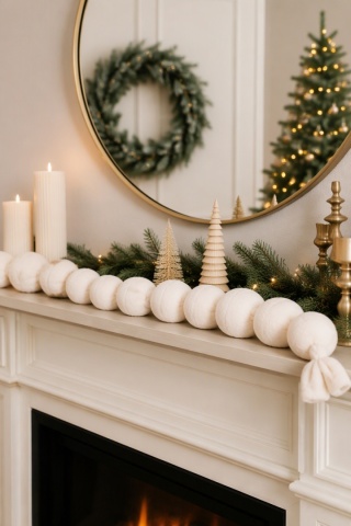 Plush ecru bauble garland 190 cm (553197)