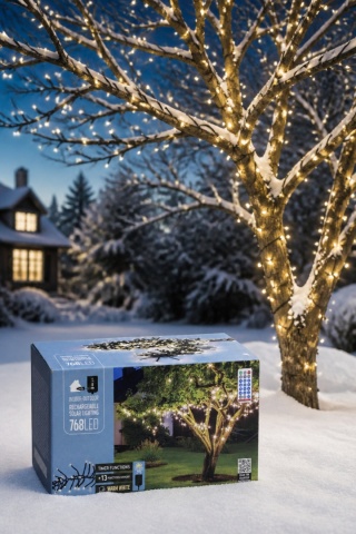 Solar string lights, 768 warm white LEDs, 5.6m (13 ft), remote control + USB (AEX100140)
