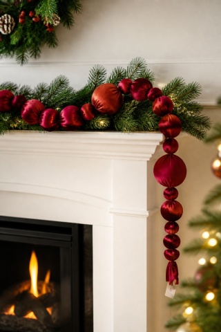 Burgundy velvet bauble garland 190 cm (548205)