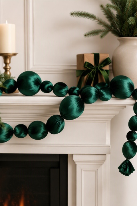 Dark green velvet bauble garland 190 cm (553195)
