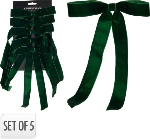 Set of 5 dark green velour bows on a blister card, 28x17 cm (546166)
