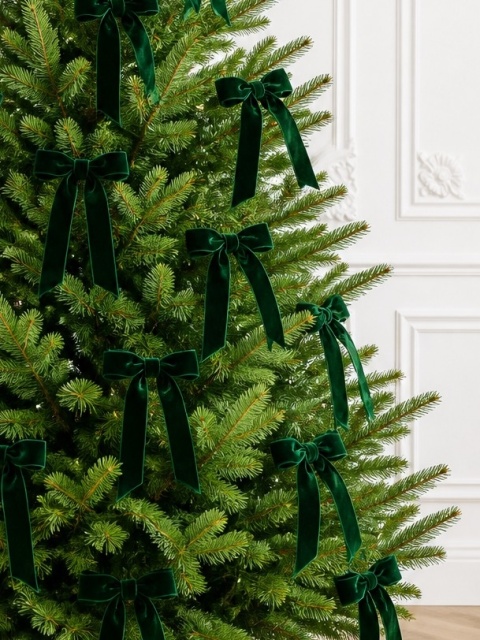 Set of 5 dark green velour bows on a blister card, 28x17 cm (546166)