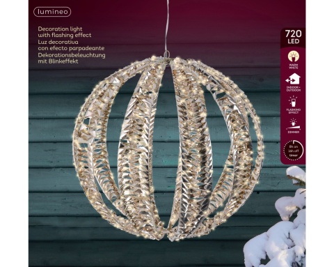 Kula metalizowana złota 50cm 720LED flesh timer (490405) zew/wew b.ciepłe