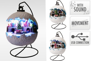 LED snow globe scene with Santa and a moving train on a stand (AJK000050)