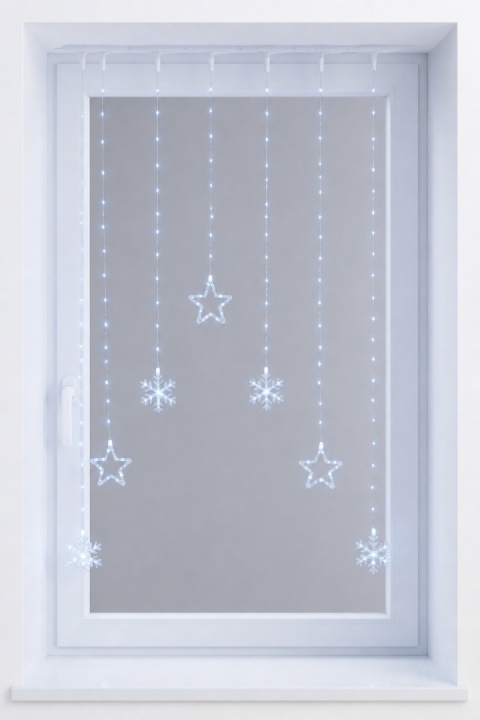 Curtain light 200x200cm, 266 LEDs, cool white, mixed stars and snowflakes (AVX100620), 8 functions, timer.