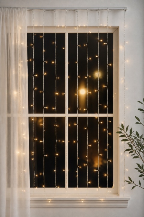 480-LED curtain light, 12 functions, 2m (W) x 3m (H), 240V, indoor/outdoor (AX8405860), extra warm white, transparent cable