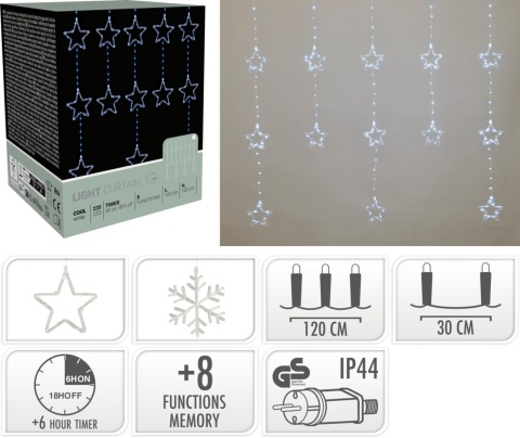Kurtynka120x120cm 232LED zimna 8f. śnieżynki timer (AVX100650)