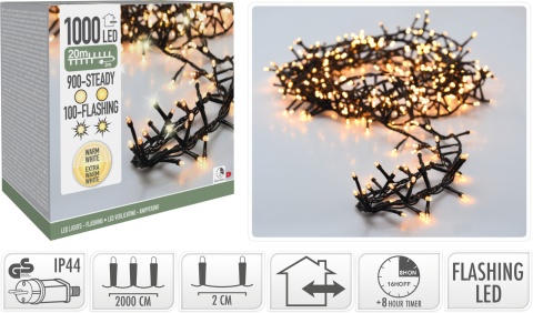 15m High-Density 750-LED String Lights – Warm White & Amber, Timer, Flash (AGL000910)