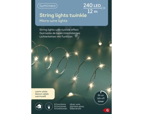 Lampki na druciku 240LED 12m ciepłe 8 funkcji transformator wew/zew (497076)