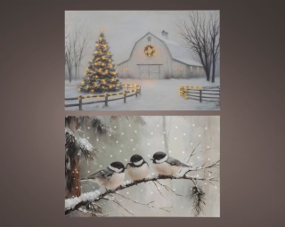 LED Picture: Winter Farmyard with Christmas Tree (481321)