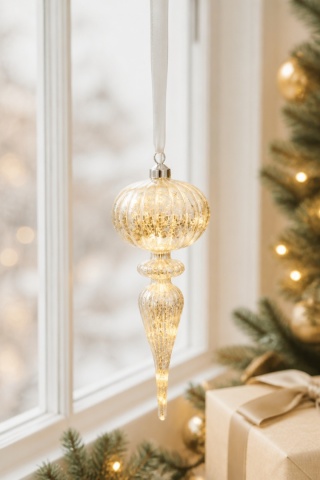 Champagne-colored glass pendant on a ribbon, 10 LEDs (480197)