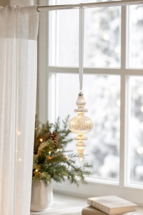 Champagne-colored glass pendant on a ribbon, 10 LEDs(480198)