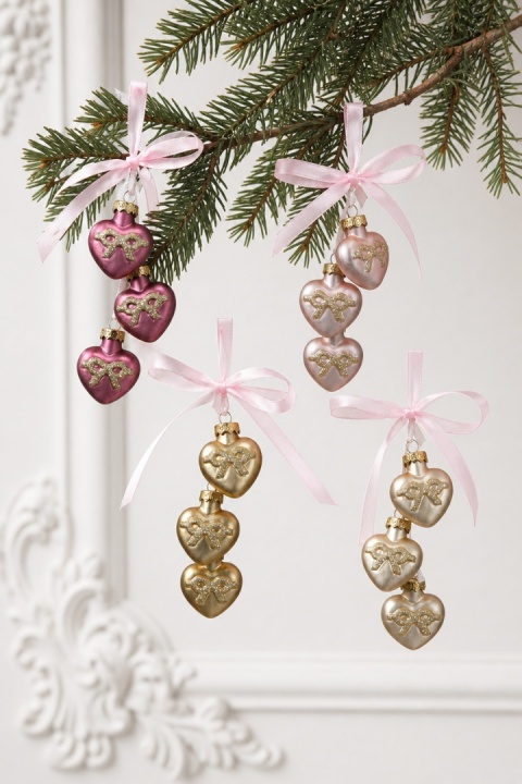 Hanging decoration: 3 small matte ecru glass hearts (123816)