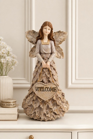 Anioł "flora Welcome" pozłacany poliresin (KP0078)