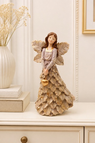Anioł "flora" pozłacany poliresin (KP0076)